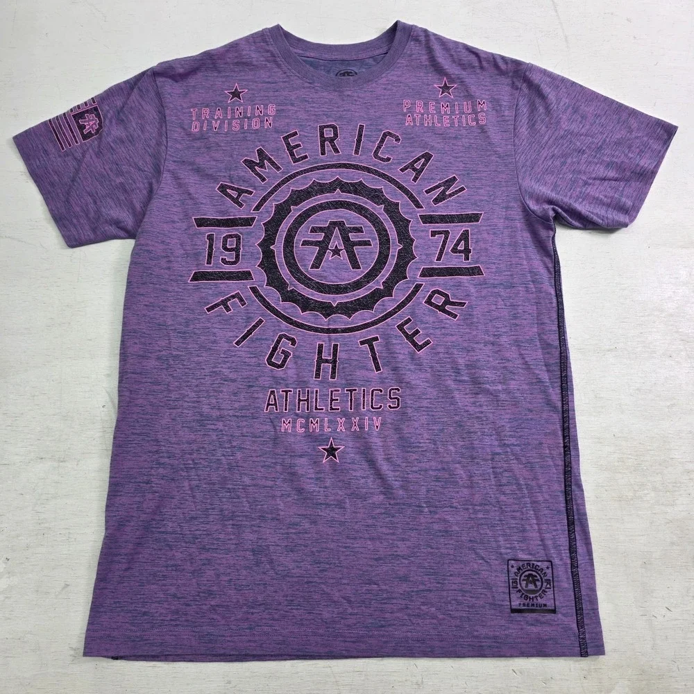 American Fighter‎ Mens Sz L Purple Pink Training T-Shirt UFC MMA Gym Workout EUC